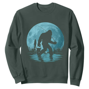 Funny Bigfoot Fishing Night Stroll Full Moon Sweatshirt TS11 Dark Forest Green Print Your Wear
