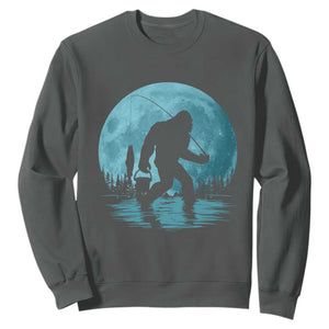Funny Bigfoot Fishing Night Stroll Full Moon Sweatshirt TS11 Dark Heather Print Your Wear