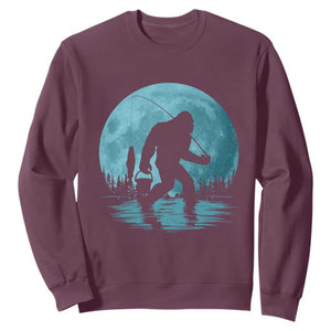 Funny Bigfoot Fishing Night Stroll Full Moon Sweatshirt TS11 Maroon Print Your Wear
