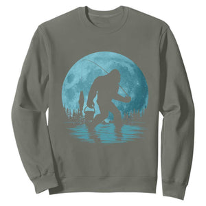 Funny Bigfoot Fishing Night Stroll Full Moon Sweatshirt TS11 Military Green Print Your Wear