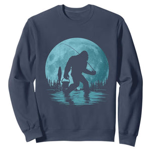 Funny Bigfoot Fishing Night Stroll Full Moon Sweatshirt TS11 Navy Print Your Wear