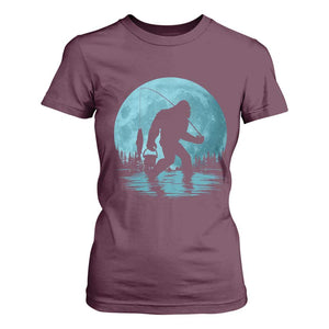 Funny Bigfoot Fishing Night Stroll Full Moon T Shirt For Women TS11 Maroon Print Your Wear