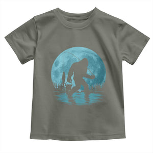 Funny Bigfoot Fishing Night Stroll Full Moon Toddler T Shirt TS11 Military Green Print Your Wear