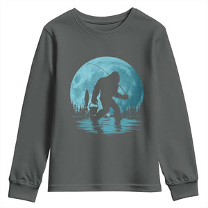 Funny Bigfoot Fishing Night Stroll Full Moon Youth Sweatshirt TS11 Dark Heather Print Your Wear