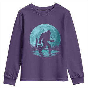 Funny Bigfoot Fishing Night Stroll Full Moon Youth Sweatshirt TS11 Purple Print Your Wear