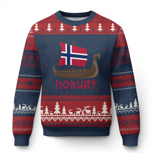 Boat Norwegian Flag Norway Viking Ship Norway Ugly Christmas Sweater TS11 Navy Red Print Your Wear