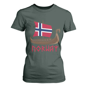 Boat Norwegian Flag Norway Viking Ship Norway T Shirt For Women TS11 Dark Forest Green Print Your Wear