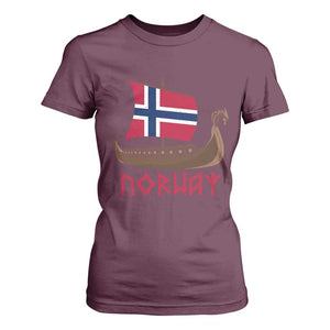 Boat Norwegian Flag Norway Viking Ship Norway T Shirt For Women TS11 Maroon Print Your Wear