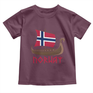 Boat Norwegian Flag Norway Viking Ship Norway Toddler T Shirt TS11 Maroon Print Your Wear