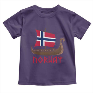 Boat Norwegian Flag Norway Viking Ship Norway Toddler T Shirt TS11 Purple Print Your Wear