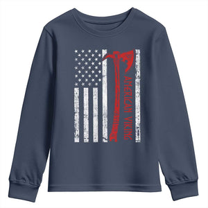 American Viking Youth Sweatshirt Norse Mythology Axe USA Flag TS11 Navy Print Your Wear