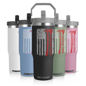 American Viking Flip Straw Tumbler Norse Mythology Axe Celtic Knot USA Flag TS11 Print Your Wear