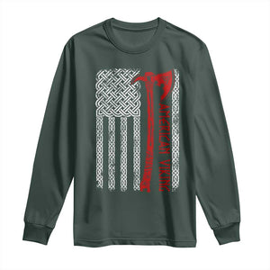 American Viking Long Sleeve Shirt Norse Mythology Axe Celtic Knot USA Flag TS11 Dark Forest Green Print Your Wear