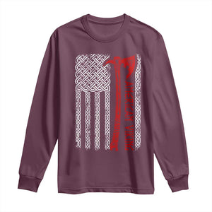 American Viking Long Sleeve Shirt Norse Mythology Axe Celtic Knot USA Flag TS11 Maroon Print Your Wear