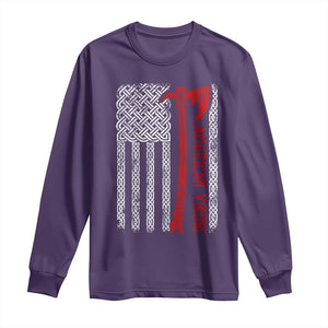 American Viking Long Sleeve Shirt Norse Mythology Axe Celtic Knot USA Flag TS11 Purple Print Your Wear