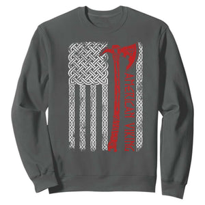 American Viking Sweatshirt Norse Mythology Axe Celtic Knot USA Flag TS11 Dark Heather Print Your Wear