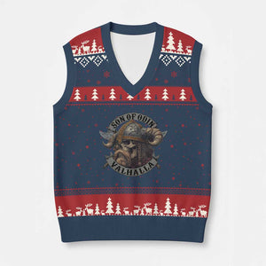 Son Of Odin Valhalla V-Neck Knit Sweater Vest Nordic Norse Viking Warrior Skull TS11 Navy Red Print Your Wear