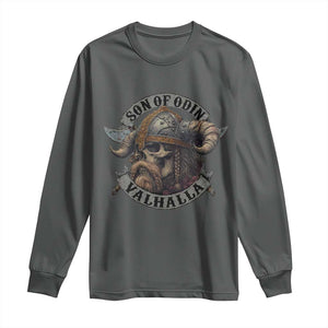 Son Of Odin Valhalla Long Sleeve Shirt Nordic Norse Viking Warrior Skull TS11 Dark Heather Print Your Wear