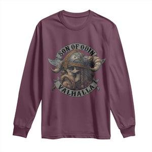 Son Of Odin Valhalla Long Sleeve Shirt Nordic Norse Viking Warrior Skull TS11 Maroon Print Your Wear