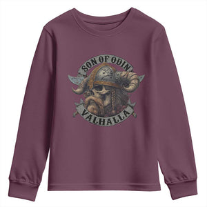 Son Of Odin Valhalla Youth Sweatshirt Nordic Norse Viking Warrior Skull TS11 Maroon Print Your Wear