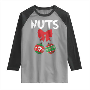 Funny Christmas Couple Raglan Shirt Chest Nuts Baubles TS11 Sport Gray Black Print Your Wear