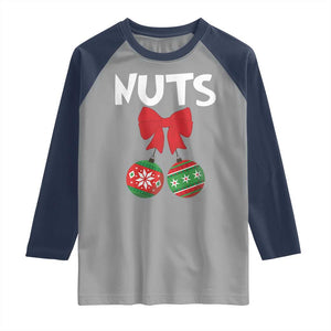 Funny Christmas Couple Raglan Shirt Chest Nuts Baubles TS11 Sport Gray Navy Print Your Wear