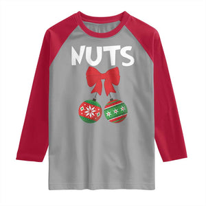 Funny Christmas Couple Raglan Shirt Chest Nuts Baubles TS11 Sport Gray Red Print Your Wear