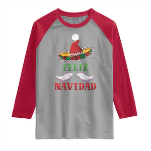 Funny Christmas In Mexico Raglan Shirt Feliz Navidad Sombrero Santa Hat TS11 Sport Gray Red Print Your Wear
