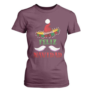 Funny Christmas In Mexico T Shirt For Women Feliz Navidad Sombrero Santa Hat TS11 Maroon Print Your Wear