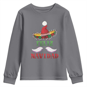 Funny Christmas In Mexico Youth Sweatshirt Feliz Navidad Sombrero Santa Hat TS11 Charcoal Print Your Wear