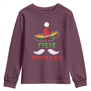 Funny Christmas In Mexico Youth Sweatshirt Feliz Navidad Sombrero Santa Hat TS11 Maroon Print Your Wear