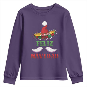 Funny Christmas In Mexico Youth Sweatshirt Feliz Navidad Sombrero Santa Hat TS11 Purple Print Your Wear