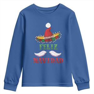 Funny Christmas In Mexico Youth Sweatshirt Feliz Navidad Sombrero Santa Hat TS11 Royal Blue Print Your Wear