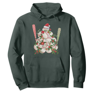 Funny Christmas Baseball Hoodie Santa Sports Balls Snow Xmas Tree TS11 Dark Forest Green Print Your Wear