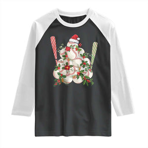 Funny Christmas Baseball Raglan Shirt Santa Sports Balls Snow Xmas Tree TS11 Black White Print Your Wear