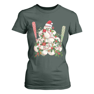 Funny Christmas Baseball T Shirt For Women Santa Sports Balls Snow Xmas Tree TS11 Dark Forest Green Print Your Wear