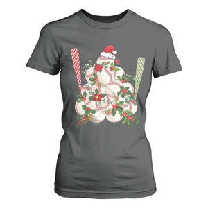 Funny Christmas Baseball T Shirt For Women Santa Sports Balls Snow Xmas Tree TS11 Dark Heather Print Your Wear