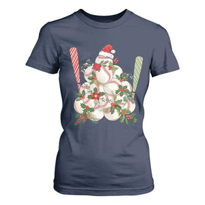 Funny Christmas Baseball T Shirt For Women Santa Sports Balls Snow Xmas Tree TS11 Navy Print Your Wear