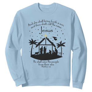 Christian Christmas Sweatshirt And She Shall Bring Forth A Son And Thou Shalt Call His Name Jesus TS11 Light Blue Print Your Wear
