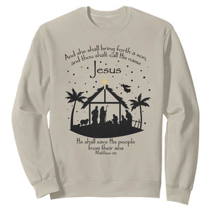 Christian Christmas Sweatshirt And She Shall Bring Forth A Son And Thou Shalt Call His Name Jesus TS11 Sand Print Your Wear
