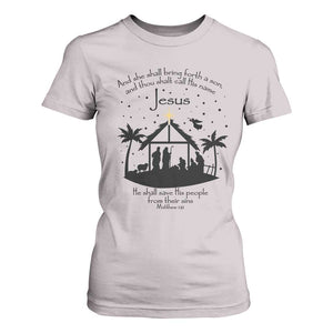 Christian Christmas T Shirt For Women And She Shall Bring Forth A Son And Thou Shalt Call His Name Jesus TS11 Ice Gray Print Your Wear