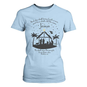 Christian Christmas T Shirt For Women And She Shall Bring Forth A Son And Thou Shalt Call His Name Jesus TS11 Light Blue Print Your Wear
