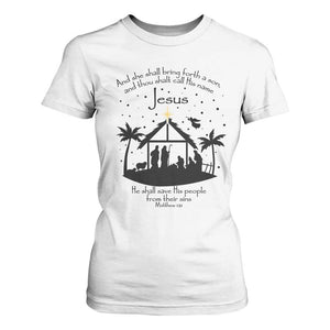 Christian Christmas T Shirt For Women And She Shall Bring Forth A Son And Thou Shalt Call His Name Jesus TS11 White Print Your Wear
