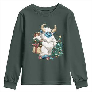 Funny Yule Yeti Youth Sweatshirt Christmas Mythical Creature Winter Solstice TS11 Dark Forest Green Print Your Wear