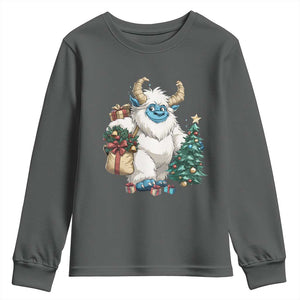 Funny Yule Yeti Youth Sweatshirt Christmas Mythical Creature Winter Solstice TS11 Dark Heather Print Your Wear