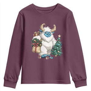 Funny Yule Yeti Youth Sweatshirt Christmas Mythical Creature Winter Solstice TS11 Maroon Print Your Wear