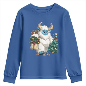 Funny Yule Yeti Youth Sweatshirt Christmas Mythical Creature Winter Solstice TS11 Royal Blue Print Your Wear