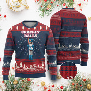 Funny Nutcracker Baseball Ugly Christmas Sweater Crackin' Balls Baseball Players TS11 Burgundy Print Your Wear