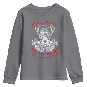 Pagans Are The Reason For The Season Youth Sweatshirt Yule Pagan Christmas Vegvisir Symbol TS11 Charcoal Print Your Wear
