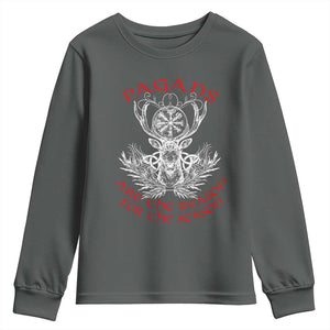 Pagans Are The Reason For The Season Youth Sweatshirt Yule Pagan Christmas Vegvisir Symbol TS11 Dark Heather Print Your Wear